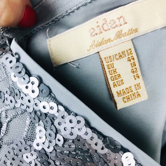 Aidan Mattox Silver Sequin Tulle Dress Sz 12 - Picture 4 of 8